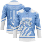 Custom Light Blue White 3D Splash Art Hockey Lace Neck Jersey