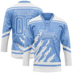 Custom Light Blue White 3D Splash Art Hockey Lace Neck Jersey