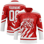 Custom Red White-Gray 3D Splash Art Hockey Lace Neck Jersey