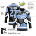 Custom Light Blue Black-White 3D Pattern Geometric Shape Hockey Lace Neck Jersey