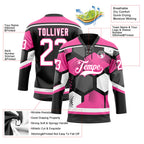 Custom Pink White-Black 3D Pattern Geometric Shape Hockey Lace Neck Jersey
