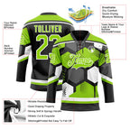 Custom Neon Green Black-White 3D Pattern Geometric Shape Hockey Lace Neck Jersey
