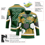 Custom Old Gold Green-White 3D Pattern Geometric Shape Hockey Lace Neck Jersey