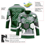 Custom Gray Green-White 3D Pattern Geometric Shape Hockey Lace Neck Jersey