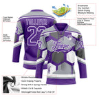 Custom Gray Purple-White 3D Pattern Geometric Shape Hockey Lace Neck Jersey