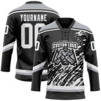 Custom Black White-Gray 3D Splash Art Hockey Lace Neck Jersey