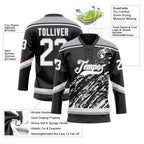 Custom Black White-Gray 3D Splash Art Hockey Lace Neck Jersey