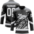 Custom Black White-Gray 3D Splash Art Hockey Lace Neck Jersey
