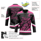Custom Black Pink-White 3D Splash Art Hockey Lace Neck Jersey