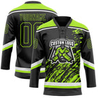 Custom Black Neon Green-White 3D Splash Art Hockey Lace Neck Jersey