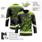 Custom Black Neon Green-White 3D Splash Art Hockey Lace Neck Jersey