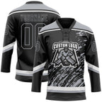 Custom Black Gray-White 3D Splash Art Hockey Lace Neck Jersey