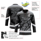 Custom Black Gray-White 3D Splash Art Hockey Lace Neck Jersey
