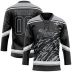 Custom Black Gray-White 3D Splash Art Hockey Lace Neck Jersey