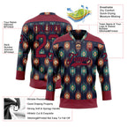 Custom Navy Crimson 3D Pattern Native Americans Tribal Indigenous People Hockey Lace Neck Jersey