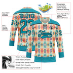 Custom Cream Teal Orange-Black 3D Pattern Native Americans Tribal Indigenous People Hockey Lace Neck Jersey