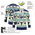 Custom Cream Navy-White 3D Pattern Native Americans Tribal Indigenous People Hockey Lace Neck Jersey