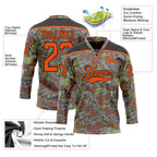 Custom Camo Orange-Black 3D Camouflage Grunge Leopard Hockey Lace Neck Jersey