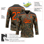 Custom Camo Orange-Black 3D Camouflage Grunge Digital Hockey Lace Neck Jersey