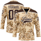 Custom Camo Brown-White 3D Camouflage Grunge Desert Hockey Lace Neck Jersey