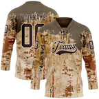 Custom Camo Brown-White 3D Camouflage Grunge Hockey Lace Neck Jersey
