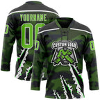 Custom Camo Aurora Green Black-White 3D Camouflage Claw Mark Hockey Lace Neck Jersey
