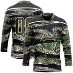 Custom Camo Olive Black-White 3D Camouflage Hockey Lace Neck Jersey