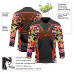 Custom Camo Black-Orange 3D Camouflage Pixel Hockey Lace Neck Jersey