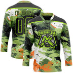 Custom Camo Black-Neon Green 3D Camouflage Hockey Lace Neck Jersey