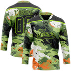 Custom Camo Black-Neon Green 3D Camouflage Hockey Lace Neck Jersey