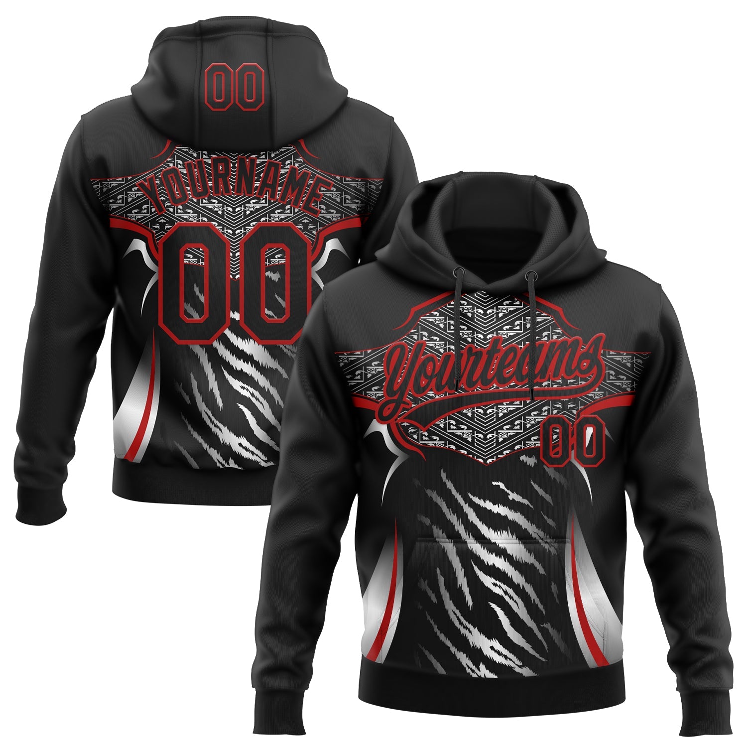 Custom Stitched Black Red-White 3D Pattern Design E-sports Pullover Sweatshirt Hoodie