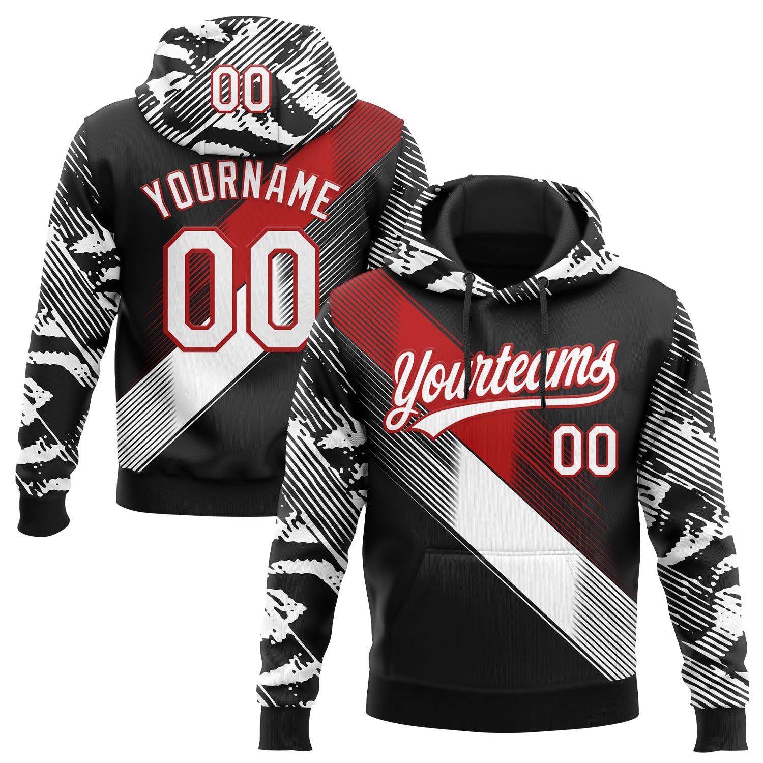 Custom Stitched Black White-Red 3D Pattern Design E-sports Pullover Sweatshirt Hoodie
