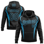 Custom Stitched Black Sky Blue 3D Pattern Design E-sports Pullover Sweatshirt Hoodie