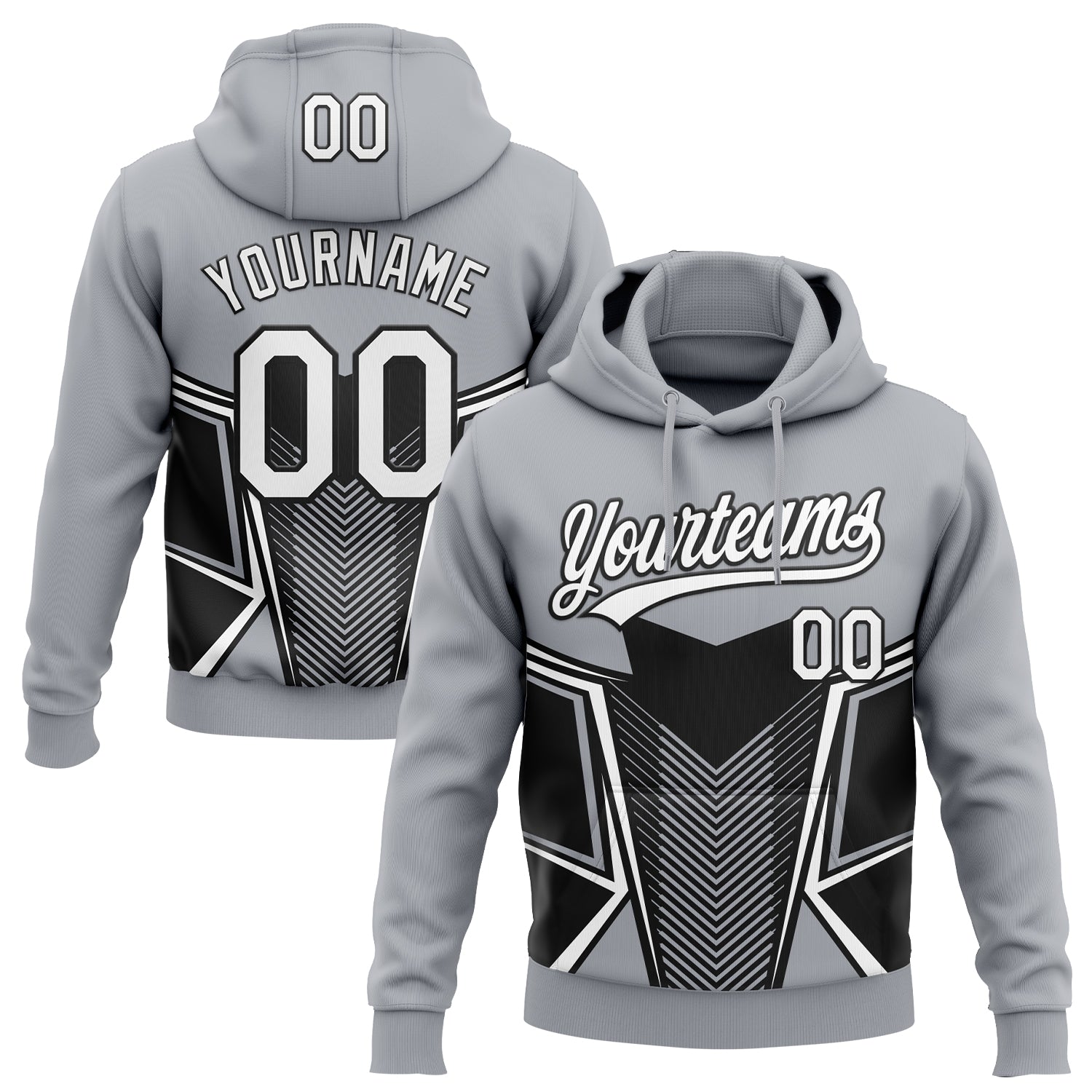 Custom Stitched Gray White-Black 3D Pattern Design E-sports Pullover Sweatshirt Hoodie