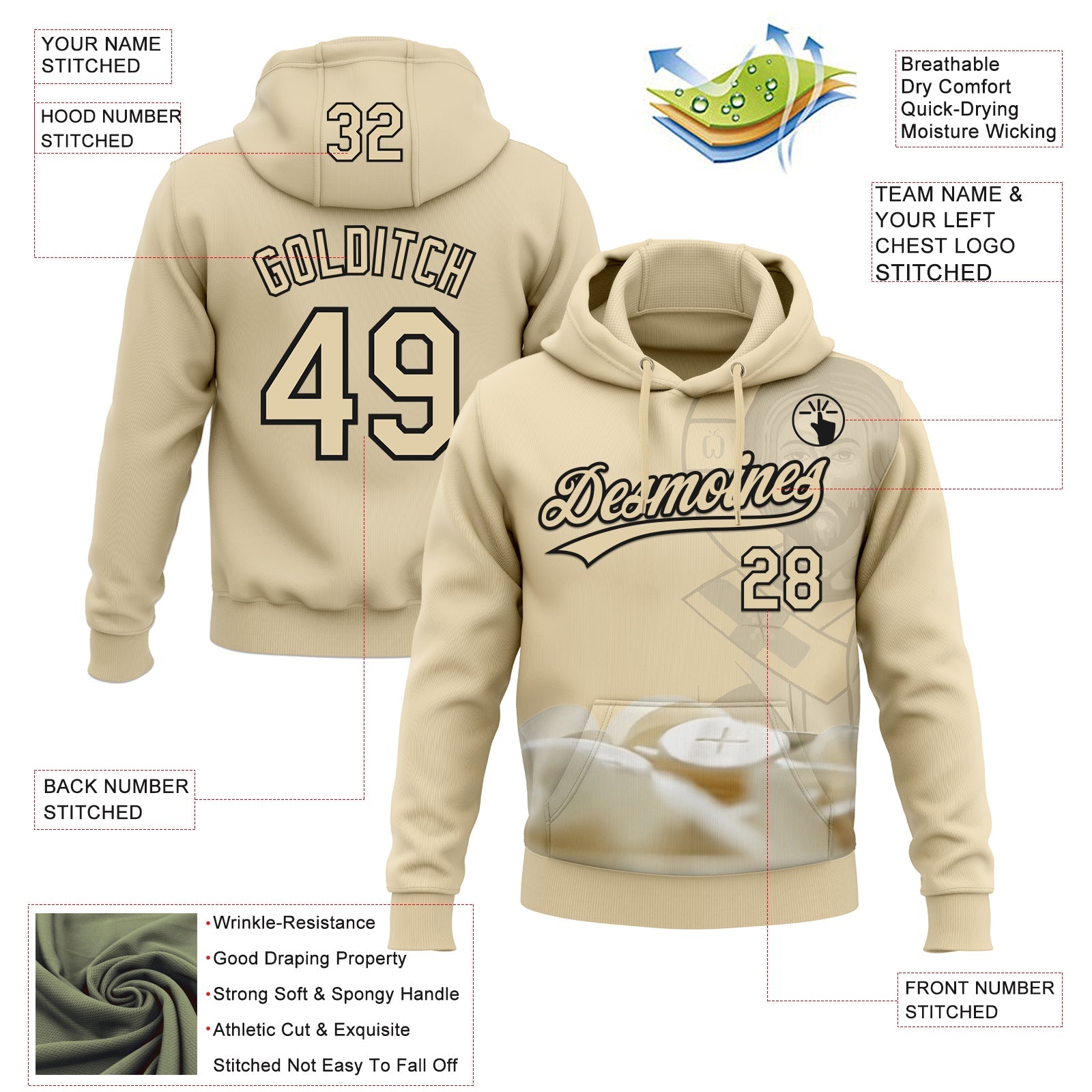 Custom Stitched Cream Black 3D Pattern Design Religion Jesus Christ Pullover Sweatshirt Hoodie