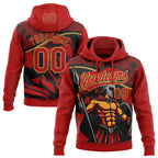 Custom Stitched Red Black-Old Gold 3D Pattern Design Knight Pullover Sweatshirt Hoodie