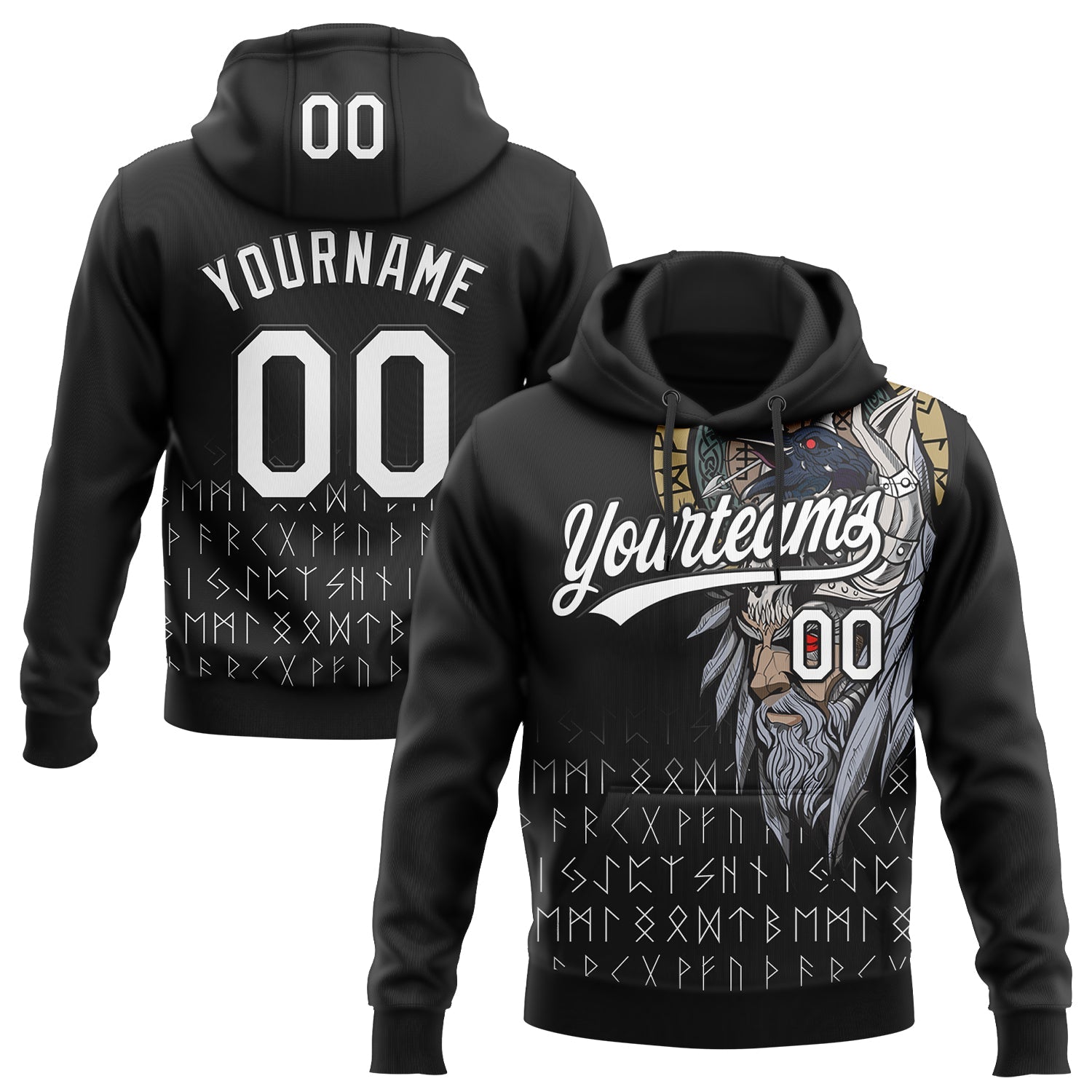 Custom Stitched Black White 3D Pattern Design Viking Pullover Sweatshirt Hoodie