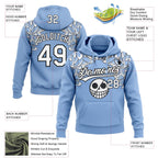 Custom Stitched Light Blue White-Black 3D Skull Pattern Pullover Sweatshirt Hoodie