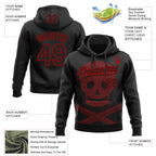 Custom Stitched Black Red 3D Skull Pattern Pullover Sweatshirt Hoodie