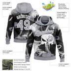 Custom Stitched Gray Black-White 3D Skull Pattern Pullover Sweatshirt Hoodie