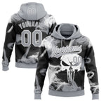 Custom Stitched Gray Black-White 3D Skull Pattern Pullover Sweatshirt Hoodie
