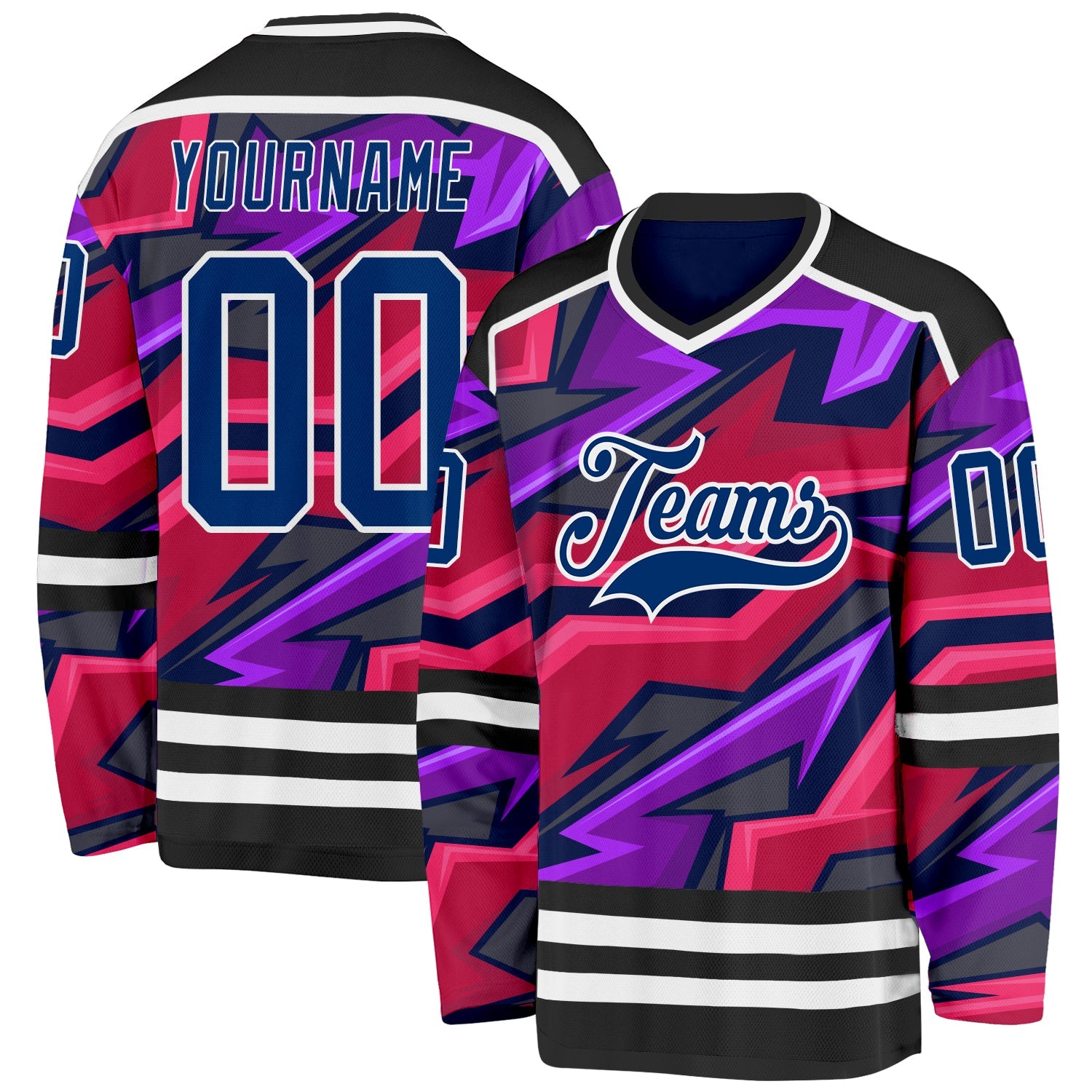 Custom Black US Navy Blue Purple Pink-White 3D Pattern Cyber Mecha E-sport Hockey Jersey
