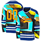 Custom Black Yellow Blue Royal Red-White 3D Pattern Cyber Mecha E-sport Hockey Jersey