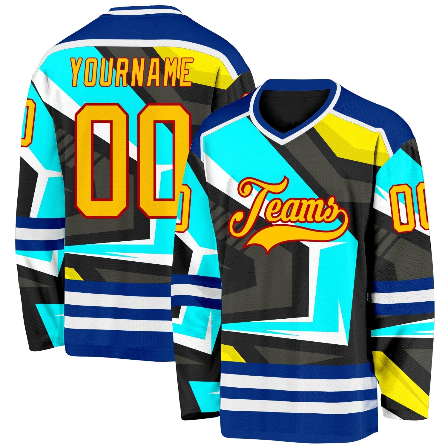 Custom Black Yellow Blue Royal Red-White 3D Pattern Cyber Mecha E-sport Hockey Jersey