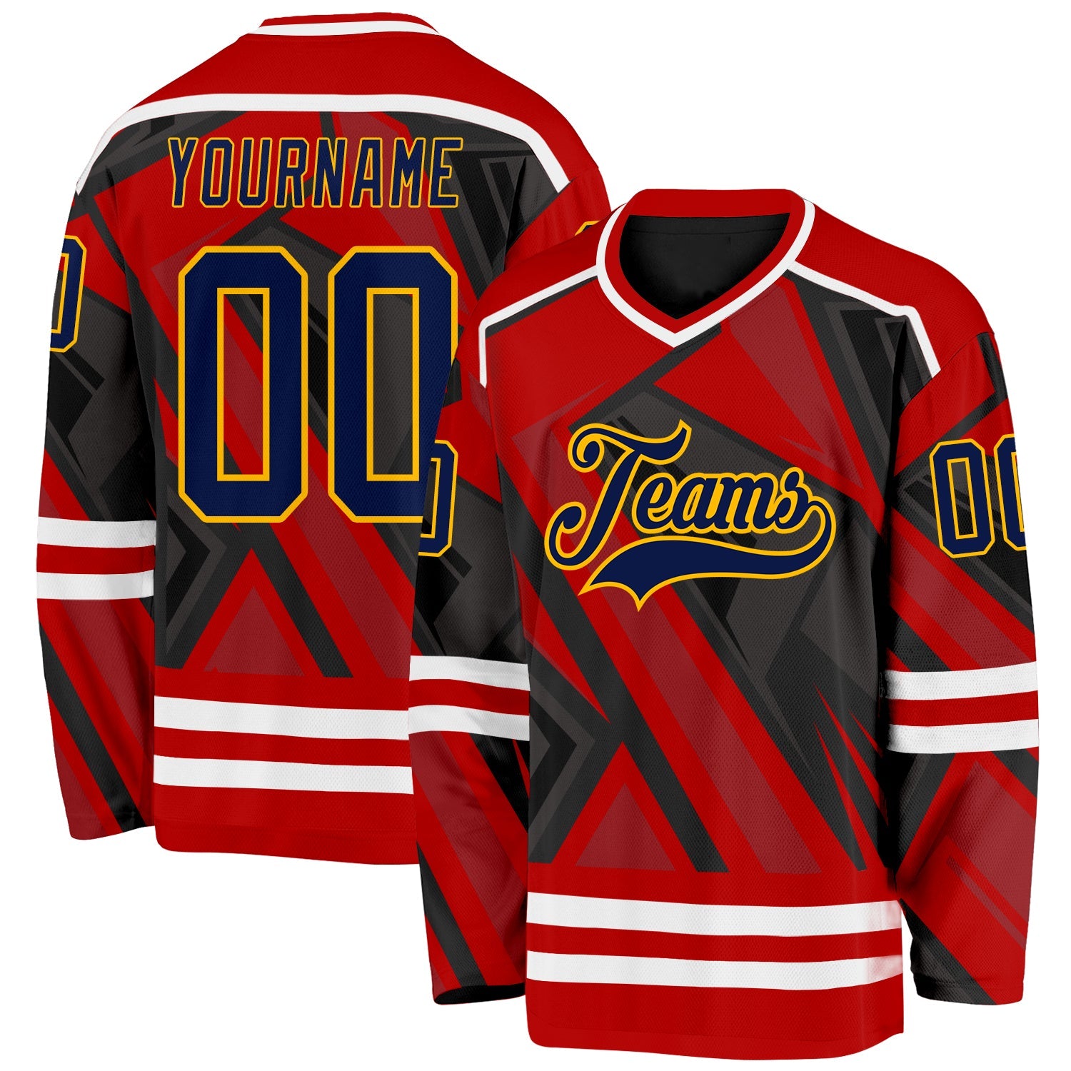 Custom Red Navy Black Gold-White 3D Pattern Cyber Mecha E-sport Hockey Jersey