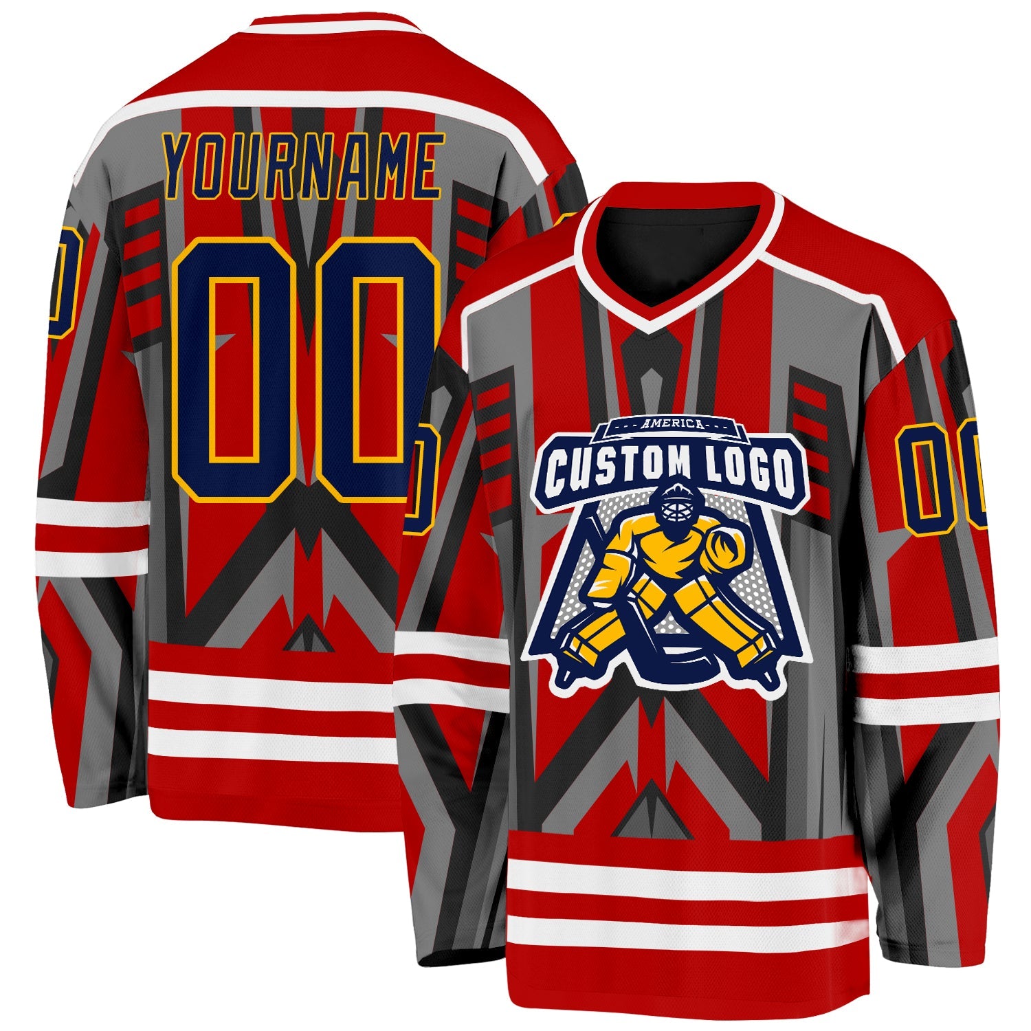Custom Red Navy Black Gray Gold-White 3D Pattern Cyber Mecha E-sport Hockey Jersey