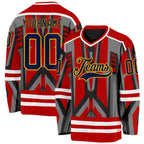 Custom Red Navy Black Gray Gold-White 3D Pattern Cyber Mecha E-sport Hockey Jersey