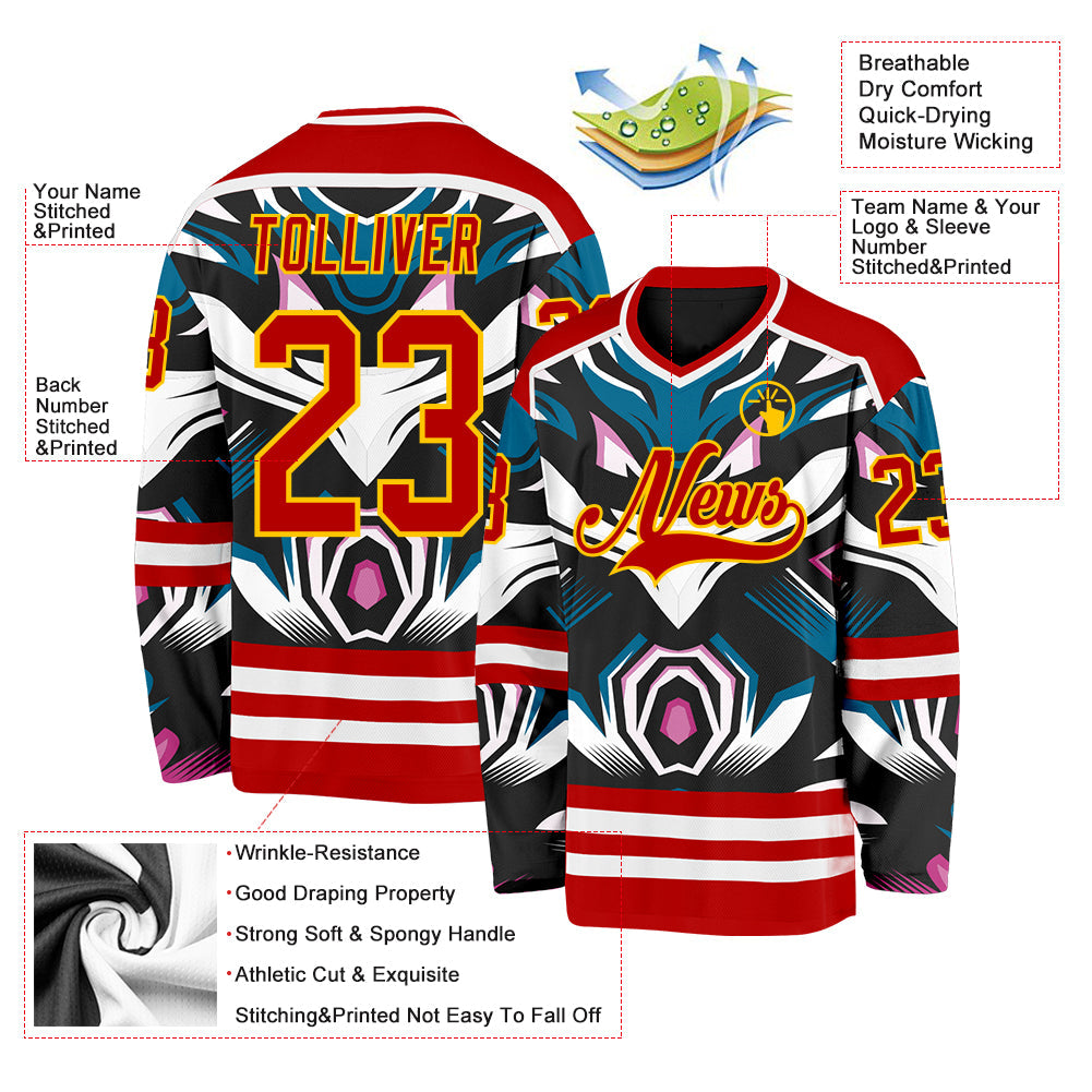 Custom Red Blue Black Purple Yellow-White 3D Pattern Cyber Mecha E-sport Hockey Jersey