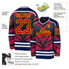 Custom Navy Red Black Yellow-White 3D Pattern Cyber Mecha E-sport Hockey Jersey