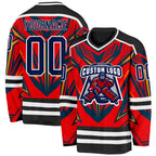 Custom Black Navy Red Orange-White 3D Pattern Cyber Mecha E-sport Hockey Jersey